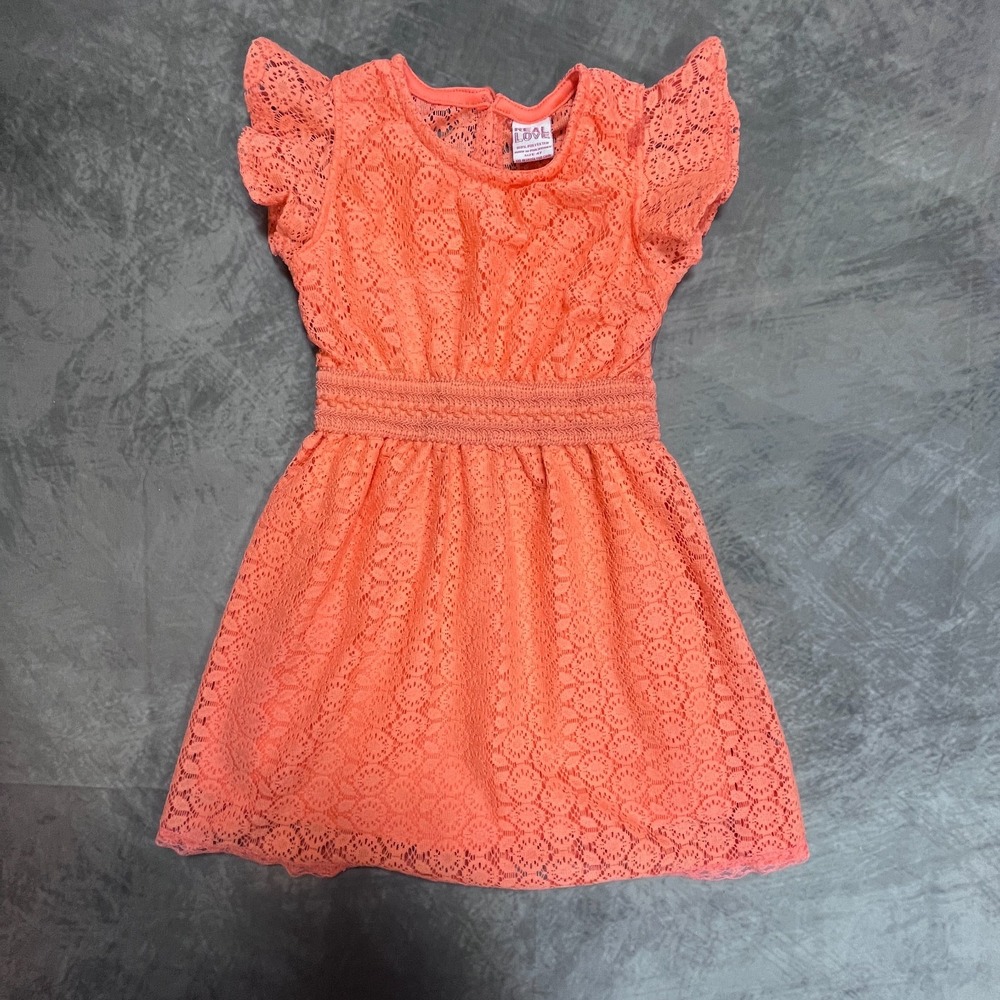 Real Love Lace Party Dress Dress Girls 4T Coral Smocked Waist Flutter Sleeve